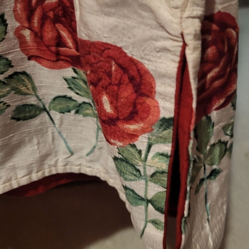 Vintage Ivy Maxi Red & White Skirt With Rose Detail Made In India Size 14 - Picture 3 of 6